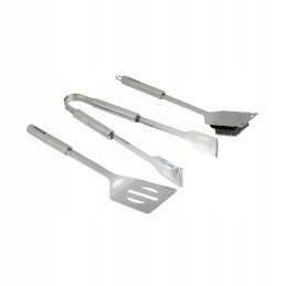 Grilio stalo įrankių rinkinys: žnyplės + mentelė + natūralus šepetys