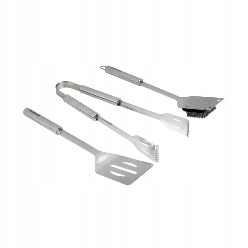 Grilio stalo įrankių rinkinys: žnyplės + mentelė + natūralus šepetys
