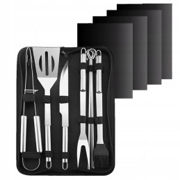 Grilio rinkinys, priedai, bbq grilio įrankiai, 9 in 1, 4 kilimėliai