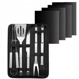 Grilio rinkinys, priedai, bbq grilio įrankiai, 5 in 1, 4 kilimėliai