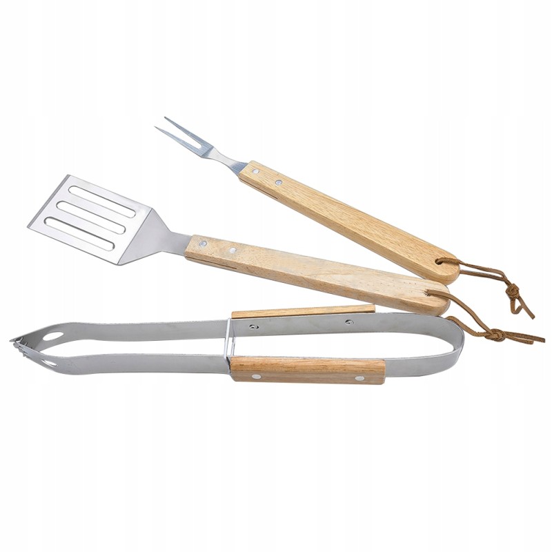 Grilio įrankių rinkinys x3: grilio žnyplės, mentelė, iešmas