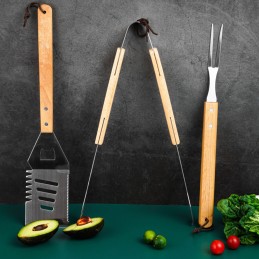 Grilio įrankių rinkinys x3: grilio žnyplės, mentelė, iešmas