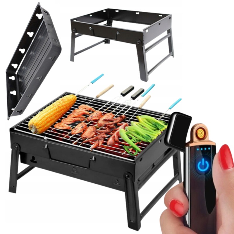 Sulankstomas nešiojamas turistinis grilis + žiebtuvėlis