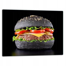 Grilio lenta užkandžiams patiekti sūris mėsa grūdintas stiklas 52x40cm juodo mėsainio motyvas