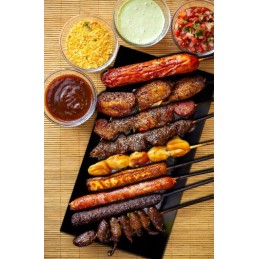 Grilio lenta užkandžiams patiekti sūris mėsa grūdintas stiklas 52x40cm juodo mėsainio motyvas