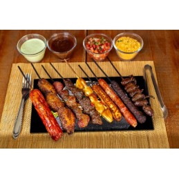 Grilio lenta užkandžiams patiekti sūris mėsa grūdintas stiklas 52x40cm juodo mėsainio motyvas