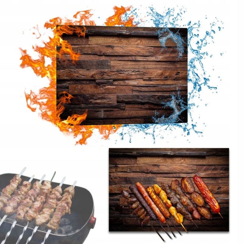 Grilio lenta užkandžiams patiekti, sūris, mėsa, grūdintas stiklas, 52x40cm, medžio motyvas