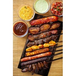 Grilio lenta užkandžiams patiekti, sūris, mėsa, grūdintas stiklas, 52x40cm, medžio motyvas