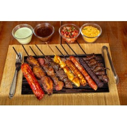 Grilio lenta užkandžiams patiekti, sūris, mėsa, grūdintas stiklas, 52x40cm, medžio motyvas