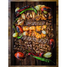 Grilio lenta užkandžiams patiekti, sūris, mėsa, grūdintas stiklas, 52x40cm, medžio motyvas