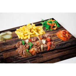 Grilio lenta užkandžiams patiekti, sūris, mėsa, grūdintas stiklas, 52x40cm, medžio motyvas