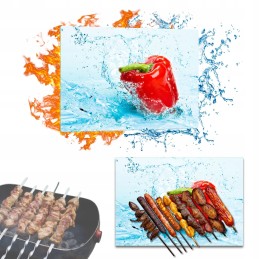 Grilio lenta užkandžiams patiekti, sūris, mėsa, grūdintas stiklas, 52x40 cm, pipirų ir žolelių motyvas