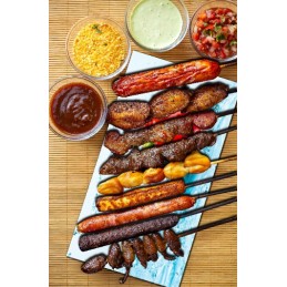 Grilio lenta užkandžiams patiekti, sūris, mėsa, grūdintas stiklas, 52x40 cm, pipirų ir žolelių motyvas