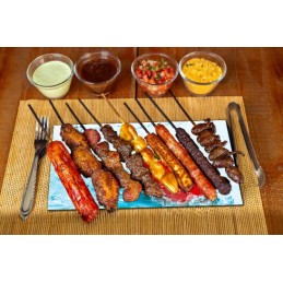 Grilio lenta užkandžiams patiekti, sūris, mėsa, grūdintas stiklas, 52x40 cm, pipirų ir žolelių motyvas