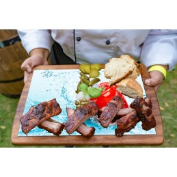 Grilio lenta užkandžiams patiekti, sūris, mėsa, grūdintas stiklas, 52x40 cm, pipirų ir žolelių motyvas