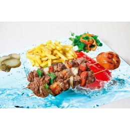 Grilio lenta užkandžiams patiekti, sūris, mėsa, grūdintas stiklas, 52x40 cm, pipirų ir žolelių motyvas