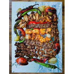 Grilio lenta užkandžiams patiekti, sūris, mėsa, grūdintas stiklas, 52x40 cm, pipirų ir žolelių motyvas