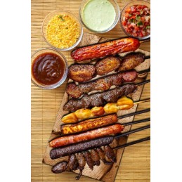 Grilio lenta užkandžiams patiekti, sūris, mėsa, grūdintas stiklas, 52x40cm, medžio motyvas