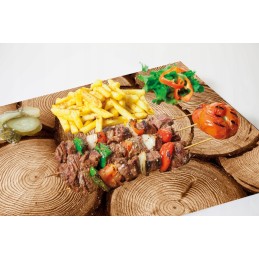 Grilio lenta užkandžiams patiekti, sūris, mėsa, grūdintas stiklas, 52x40cm, medžio motyvas