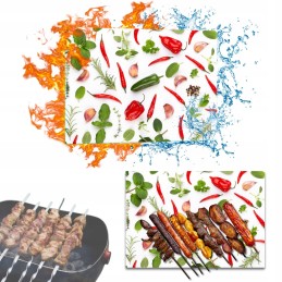 Grilio lenta užkandžiams patiekti sūris mėsa grūdintas stiklas 52x40cm motyvas pipirų žolelės