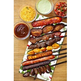 Grilio lenta užkandžiams patiekti sūris mėsa grūdintas stiklas 52x40cm motyvas pipirų žolelės