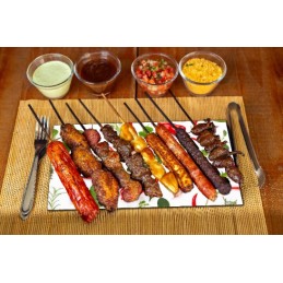 Grilio lenta užkandžiams patiekti sūris mėsa grūdintas stiklas 52x40cm motyvas pipirų žolelės