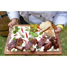 Grilio lenta užkandžiams patiekti sūris mėsa grūdintas stiklas 52x40cm motyvas pipirų žolelės