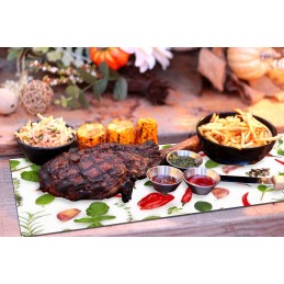 Grilio lenta užkandžiams patiekti sūris mėsa grūdintas stiklas 52x40cm motyvas pipirų žolelės