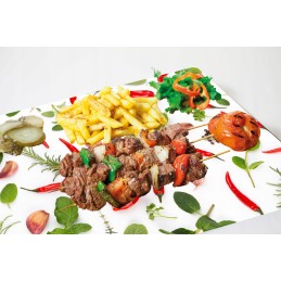 Grilio lenta užkandžiams patiekti sūris mėsa grūdintas stiklas 52x40cm motyvas pipirų žolelės