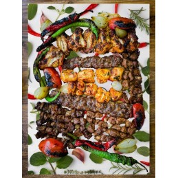 Grilio lenta užkandžiams patiekti sūris mėsa grūdintas stiklas 52x40cm motyvas pipirų žolelės