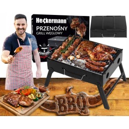 Nešiojama, sulankstoma, metalinė turistinė anglis kepsninė su lagamino rankena