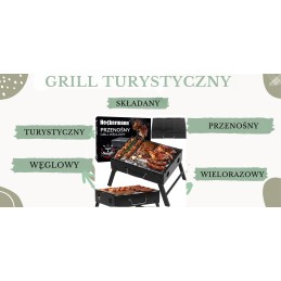 Nešiojama, sulankstoma, metalinė turistinė anglis kepsninė su lagamino rankena