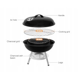 Sunjas anglinis grilis nešiojamas, mažas 33,5 x 33,5 cm, skirtas kepti ant grotelių, lauke, stovyklavimui ir piknikui (3-5 žmonė