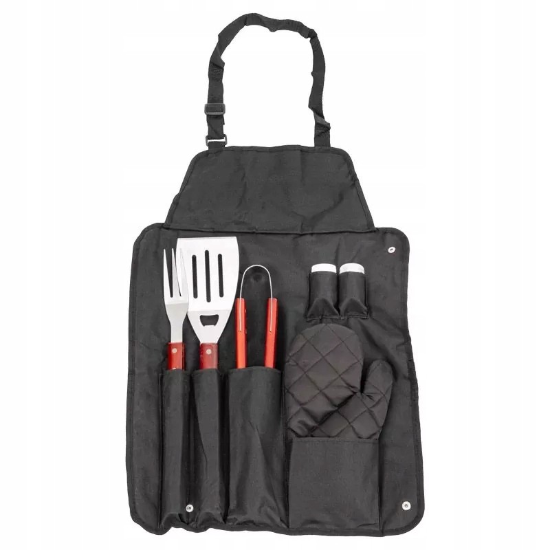 Grilio priedų komplektas su prijuoste, 7 vnt