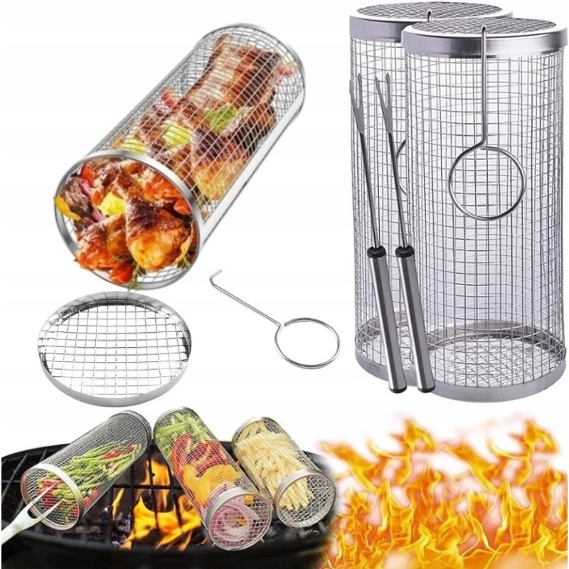 2x krepšelis daržovėms ir bulvytėms kepti, grotelės, besisukantis grilio tinklelis, 30x9cm