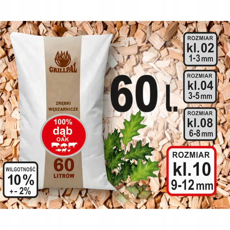 Rūkomieji ąžuolo gabalėliai, 10 klasės, 60l, grilis