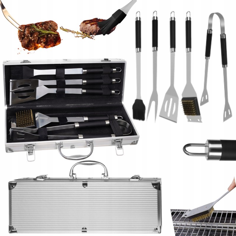 Grilio reikmenys stalo įrankių rinkinys indai lagaminas kepsninės žnyplės