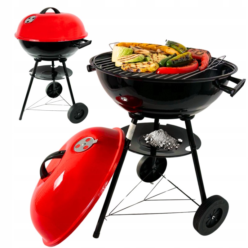 Didelės anglies grotelės su ratukais, uždara apvali peleninė