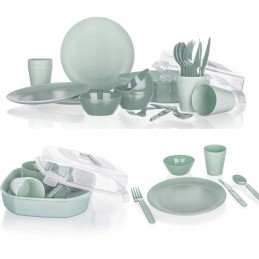 ✅ Kelioninis stovyklavimo rinkinys, 26 elementai, mėtų spalvos