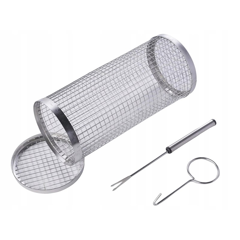 Vamzdinis grilio krepšelis 20 cm, plieninės grotelės, ekologiškas daugkartinis tinklelis