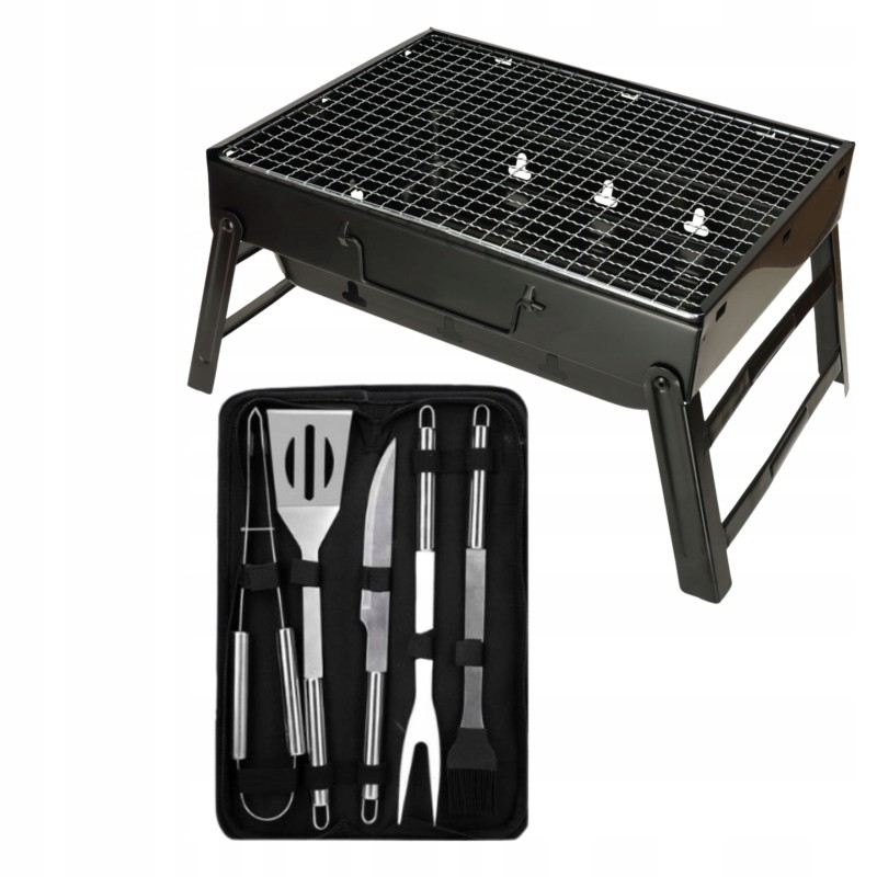 Turistinė kepsninė su anglimis, sulankstomas kepsninės komplektas lagamine
