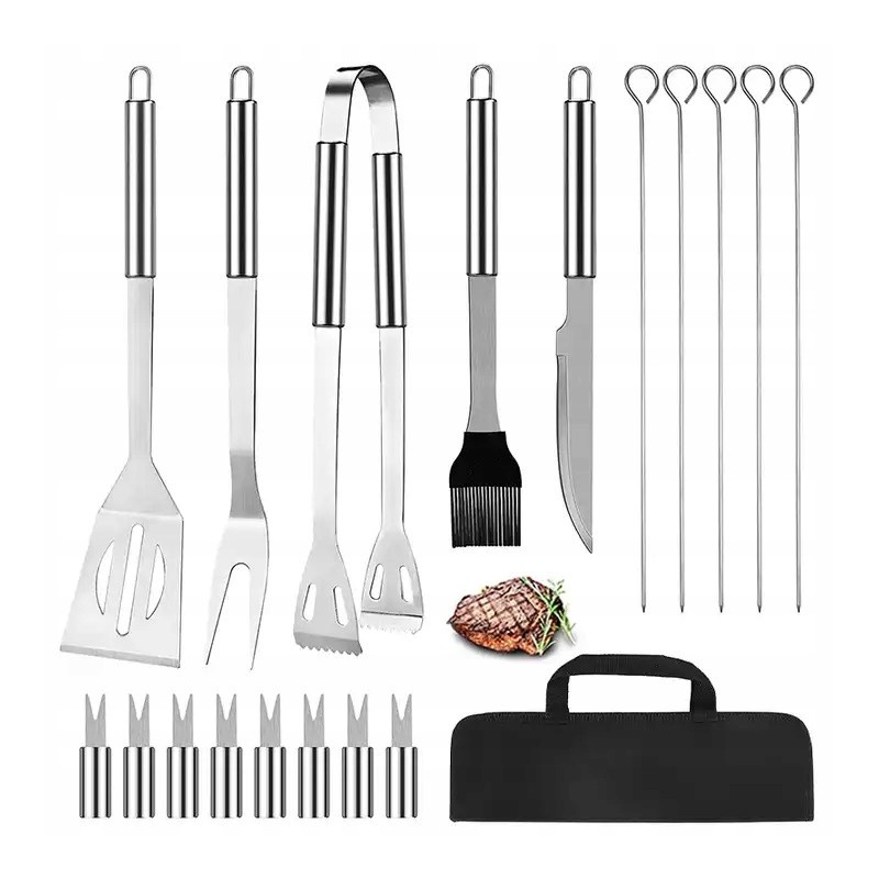 Kepsninės komplektas, priedai, kepsninės reikmenys, nerūdijantis plienas, 18 vnt.