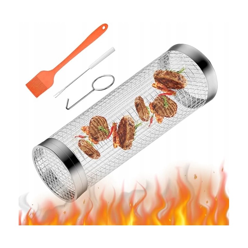 Apvalus nerūdijančio plieno grotelių krepšys, tinklelis 9 x 9 x 20 cm