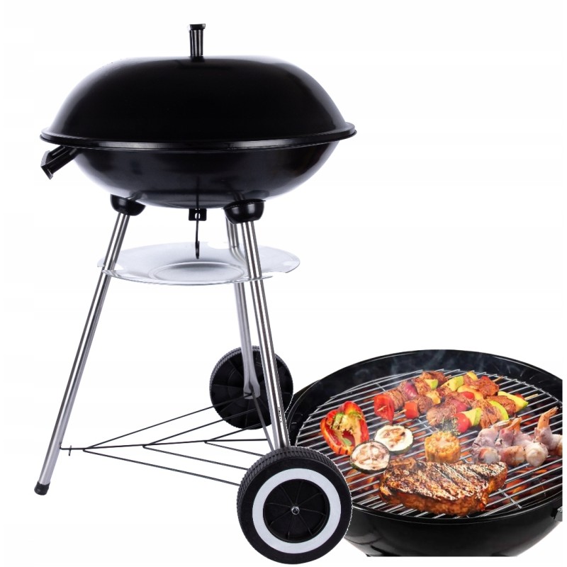 Sodo kepsninė su anglimis su dangteliu, apvali, uždara sferinė grilis su ratukais