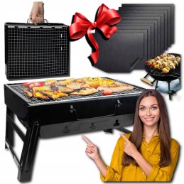 Turistinis grilis mini sulankstomas nešiojamas anglies lagaminas + kilimėliai