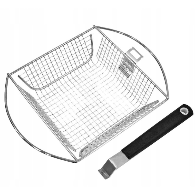 Basket with removable handle for grilling vegetables and meat
