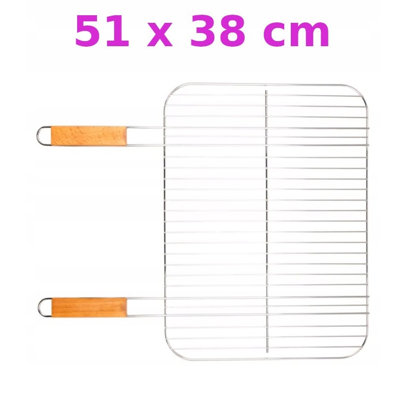 Grilio grotelės 51x38cm, medinės rankenos