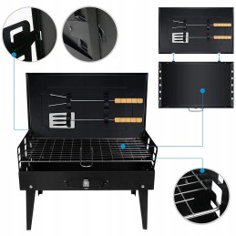 Turistinis sodo grilis sulankstomas nešiojamas stovyklavimo lagaminas + stalo įrankiai