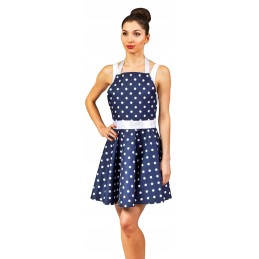 Prijuostės suknelė virtuvės prijuostė su taškeliais tamsiai mėlyna