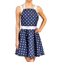 Prijuostės suknelė virtuvės prijuostė su taškeliais tamsiai mėlyna